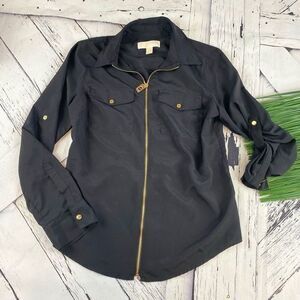 MICHAEL Michael Kors Black Zippered Blouse Size Small